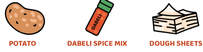 Hero ingredients: Potato · Dabeli Spice Mix · Dough Sheets
