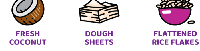 Hero ingredients: Fresh Coconut · Dough Sheets · Flattened Rice Flakes