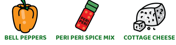 Hero ingredients: Bell Peppers · Peri Peri Spice Mix · Cottage Cheese