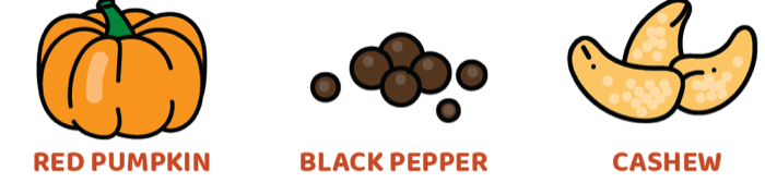 Hero ingredients: Red Pumpkin · Black Pepper · Cashew