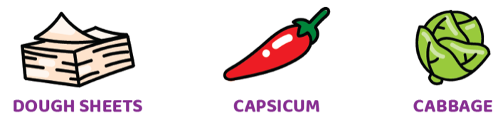 Hero ingredients: Dough Sheets · Capsicum · Cabbage
