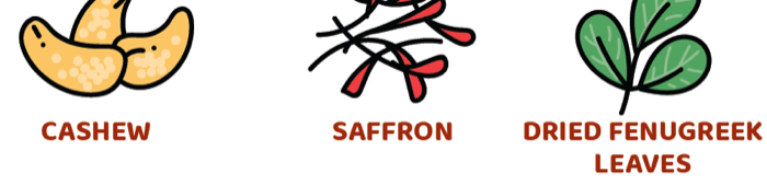 Hero ingredients: Cashew · Saffron · Dried Fenugreek Leaves